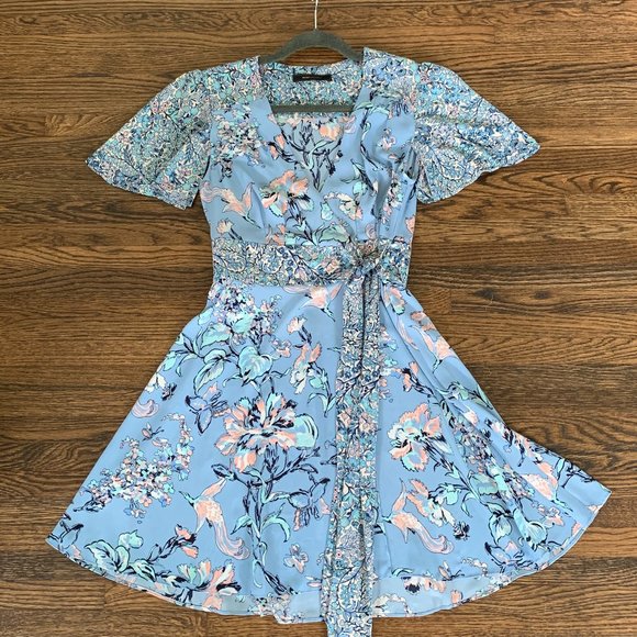 BCBGMaxAzria Kylie Floral Print-Blocked Wrap Dress Size XS - Picture 7 of 7